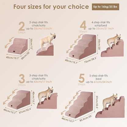 EHEYCIGA Curved Dog Stairs Ramp for Small Dogs 15.7" H, 3-Step Dog Steps for Couch Sofa and Chair, Pet Stairs for Cats, Non-Slip Balanced Pet Steps Indoor, Dusty Pink