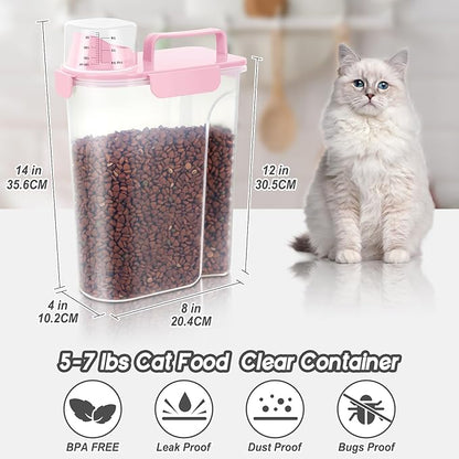5-7Lbs Dog Cat Food Storage Container with Upgraded Large Nozzle BPA-free, 4 Snap Seals Plastic Pet Food Storage Containers with Handles (Light Pink, 5L-2pack)