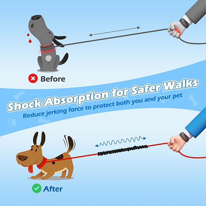 Bungee Dog Leash Extender, Shock Absorbing Dog Lead Extender for No Pull & Prevents Injury, Retractable Bungee Leash for Large Dogs with 360° Swivel Clip & Reflective Strip, 2 Pack
