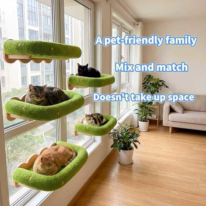 Cat Window Perch, Window cat Bed,Soft Cushion with Five Powerful Suction Cups,Nature Indoor Pet Shelf,Green