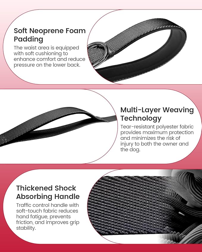 Hands Free Dog Leash, 5.1-8.9Ft Crossbody Long Leash, Waist Dog Belt for Small & Medium Dogs, City Walking & Running Outdoor Hiking &Travel etc. (Black)