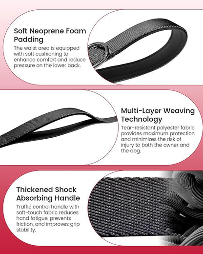 Hands Free Dog Leash, 5.1-8.9Ft Crossbody Long Leash, Waist Dog Belt for Small & Medium Dogs, City Walking & Running Outdoor Hiking &Travel etc. (Black)