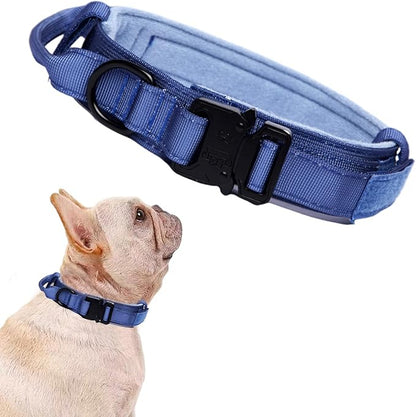 Xqpetlihai Tactical Dog Collar Adjustable Military Nylon Dog Collar with Control Handle and Heavy Duty Metal Buckle for Medium and Large Dogs (Dark Blue,S)