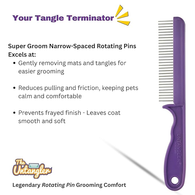 Super-Groom Combs with Smooth Rotating Teeth for Painless Mat Removal (Royal Purple, 30 Fine-Spaced teeth)
