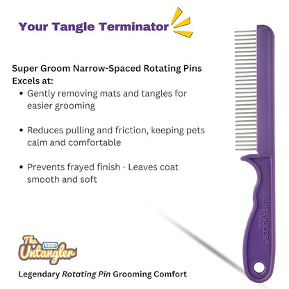 Super-Groom Combs with Smooth Rotating Teeth for Painless Mat Removal (Royal Purple, 30 Fine-Spaced teeth)
