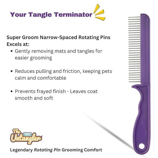 Super-Groom Combs with Smooth Rotating Teeth for Painless Mat Removal (Royal Purple, 30 Fine-Spaced teeth)