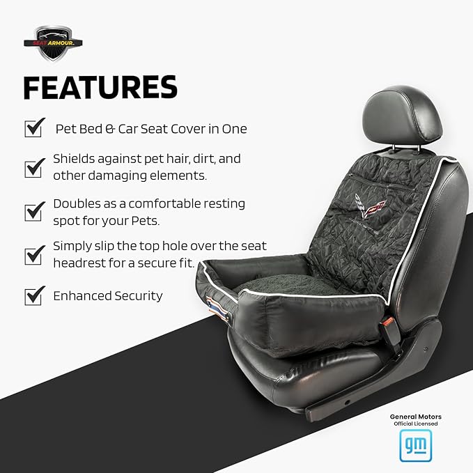 Seat Armour - PetBed2GO for Corvette C7 in Black - Pet Bed Cushion & Car Seat Cover - 26x20x6, 3.5 lbs