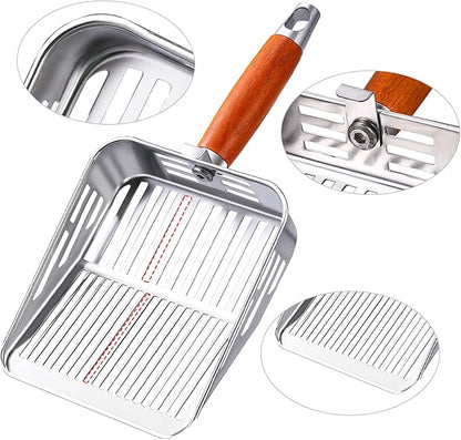 Rustproof & Unbreakable 304 Stainless Steel Metal Cat Litter Scoop, One-Piece Pressed Design with No Welds, Easy Bottom Scooping, Reinforced Anti-Break Handle