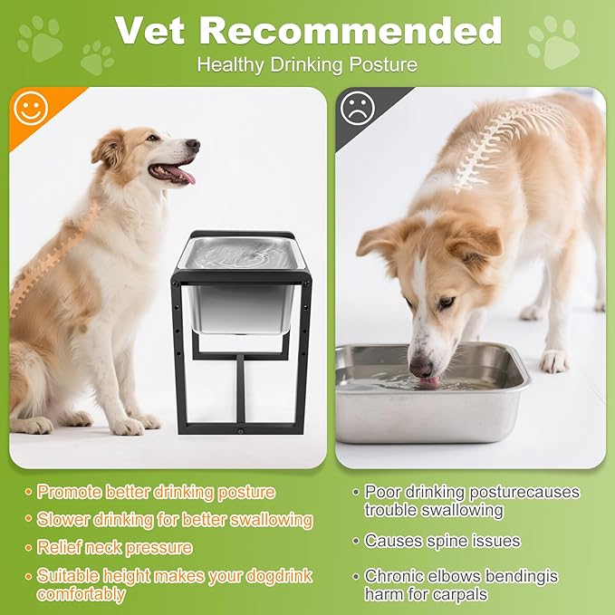 Adjustable Height Elevated Large Dog Water Bowls with Stainless Steel Bowls and Metal Stand，4-Level (8/10/12/14 Inches) Pet Bowl for Dogs for Large Medium Dogs - Durable, Easy to Clean (2.4gallon)