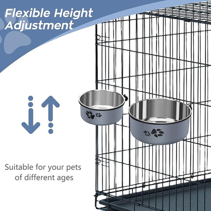 Kennel Water Bowl, Stainless Steel Dog Crate Water Bowl No Spill, 2 Pack Hanging Dog Bowls for Kennel Cage,Metal Pet Dog Food Dish Feeder for Dogs Cats
