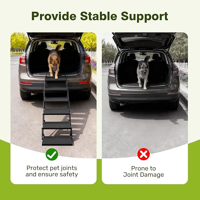 Foldable Dog Car Steps - Upgraded Non-Slip Pet Stairs for Large Dogs, Portable Metal Frame Dog Ramps for High SUV, Truck and Cars, Lightweight Pet Ladder with High Load-Bearing Capacity，Up to 350Lbs