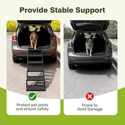 Foldable Dog Car Steps - Upgraded Non-Slip Pet Stairs for Large Dogs, Portable Metal Frame Dog Ramps for High SUV, Truck and Cars, Lightweight Pet Ladder with High Load-Bearing Capacity，Up to 350Lbs
