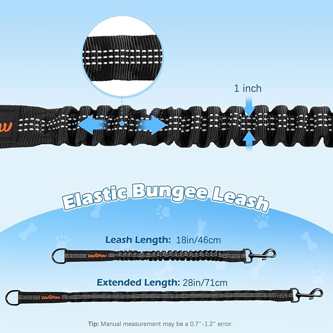 Bungee Dog Leash Extender, Shock Absorbing Dog Lead Extender for No Pull & Prevents Injury, Retractable Bungee Leash for Large Dogs with 360° Swivel Clip & Reflective Strip, 2 Pack