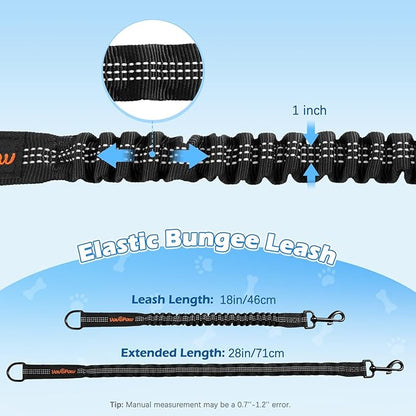 Bungee Dog Leash Extender, Shock Absorbing Dog Lead Extender for No Pull & Prevents Injury, Retractable Bungee Leash for Large Dogs with 360° Swivel Clip & Reflective Strip, 2 Pack