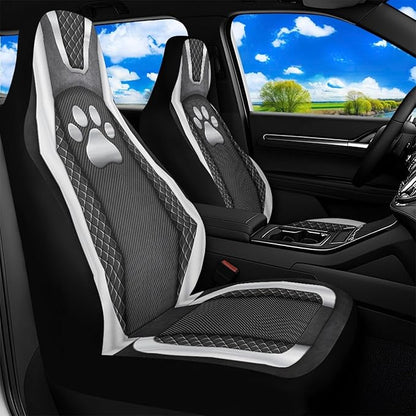 Paw Print Waterproof Car Seat Cover Front Seats Only Anti-Slip Back Fabric Automobile Front Seat Covers Checkered Stripe Print Car Accessory Universal Fit for Truck SUV Van Sedan