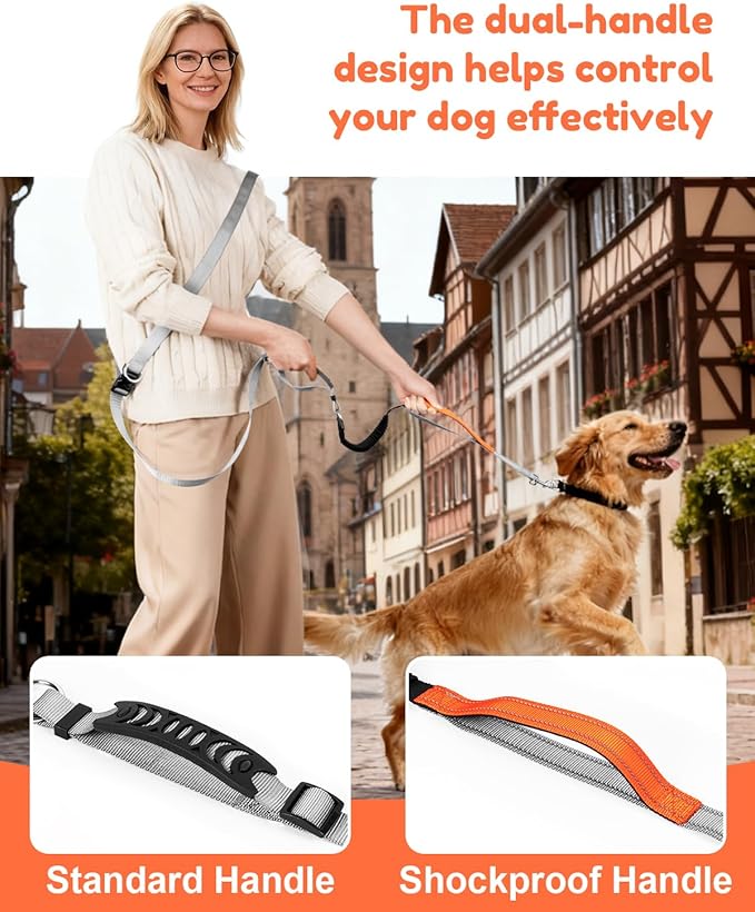 XiaZ Hands Free Dog Leash,Versatile Crossbody Dog Leash with Waist Support Strap,5.9-8 FT Waist Belt with Double Handles for Small Medium and Large Dogs Walking, Running and Jogging, Gray