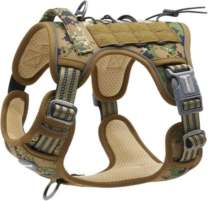 Auroth Tactical Dog Harness for Large Dogs No Pull Adjustable Pet Harness Reflective Working Training Easy Control Pet Vest Military Service Dog Harnesses Woodland Camo XL