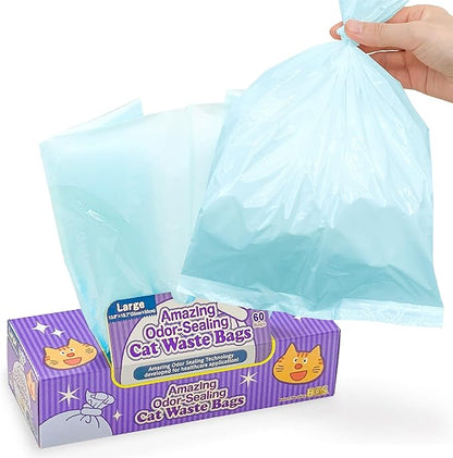 BOS Amazing Odor Sealing Cat Waste Disposal Bags - Durable, Unscented [Size: L, Color: light blue] (60 Count, Pack of 1) (60 Bags) ★NOT a litter box liner