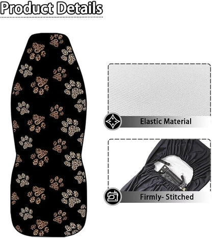 Dreaweet Leopard Print Dog Paw Car Seat Covers Front Seats Cute Car Accessories for Women 2 Piece Washable Universal Bucket Seat Covers for Cars SUV Sedan Trucks