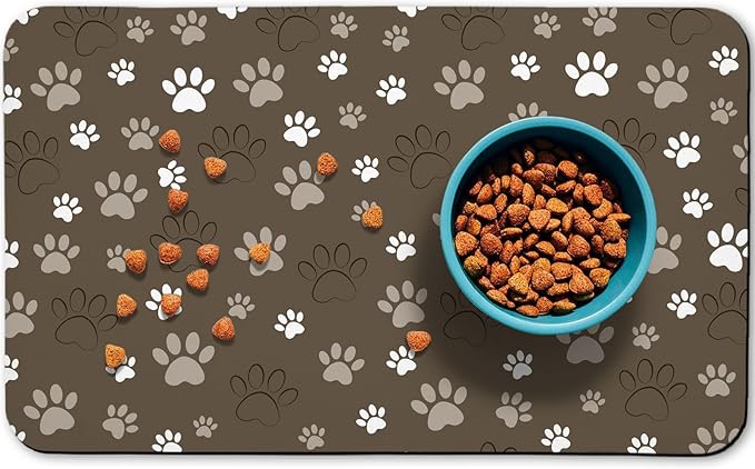 Dog Food Mat, Absorbent Water Bowl Mats Cat Pet Feeding Placemats Brown 16 * 24 inch