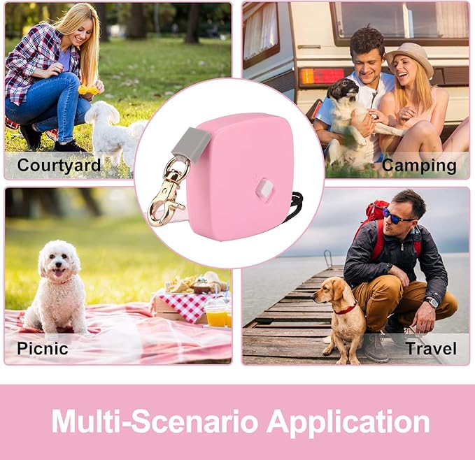 Retractable Dog Leash for Small Dogs Cats up to 11lbs with 6.5ft Anti-Pull Strong Nylon Tape, Hands Free, Mini and Portable Walking Leash with Wrist Strap, One-Hand Brake, Pink Square