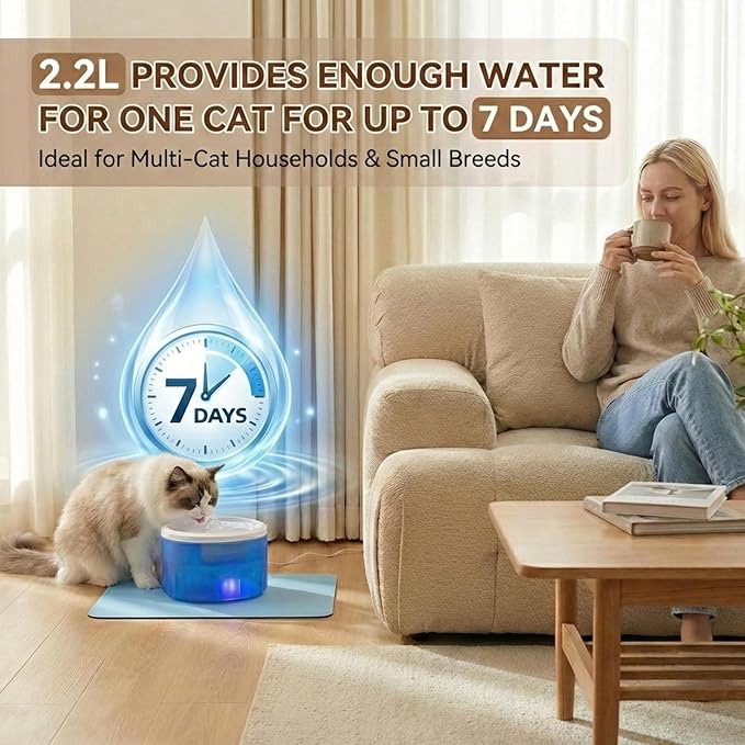 Cat Water Fountain,2.2L/74oz Cat Fountain – Ultra Quiet Upgraded Automatic Pet Water Fountain with 3 Replaceable Filters,12oz Pet Outdoor Water Bottle&Cat Drinking Fountain for Small Dogs (Blue)