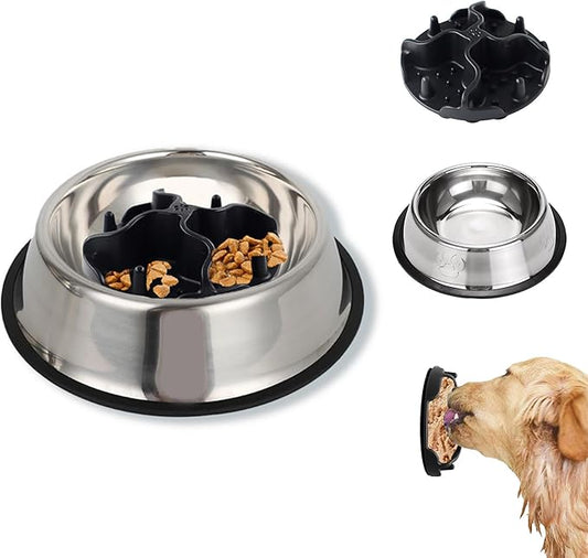 2-in-1 Metal Dog Bowl, Stainless Steel Dog Bowls Food Grade 304, Water Food Bowl with Anti-Slip Silicone Base for Small, Medium, Large Dogs (M-16.6oz)
