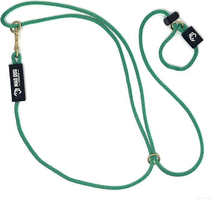 Mad Dog Products Hands Free Slip Dog Leash ¼” x 10’ Green Signature Rope – Made in USA