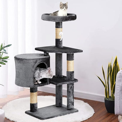 BestPet | 36" Cat Tree Tower | Light Gray | Sturdy Multi-Level Cat Tree with Plush Condo, Cozy Perch, Sisal Scratching Posts, Hanging Toy and Stable Frame | Easy Assembly | for Kittens & Adult Cats