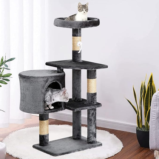 BestPet | 36" Cat Tree Tower | Light Gray | Sturdy Multi-Level Cat Tree with Plush Condo, Cozy Perch, Sisal Scratching Posts, Hanging Toy and Stable Frame | Easy Assembly | for Kittens & Adult Cats