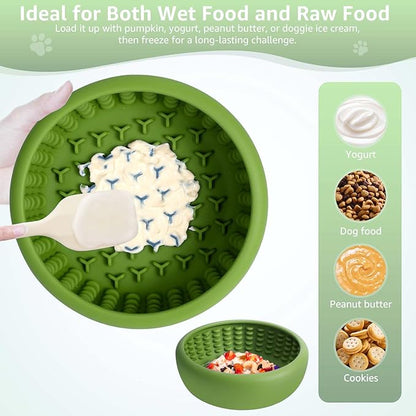 Dog Lick Bowl, ZOURYNUA Non-Slip Slow Feeder Dog Bowls, Enrichment Licking Mat for Distraction, Anxiety Relief Treat Dispenser Freezer, BPA Free Silicone & Dishwasher Safe (Green, Small)