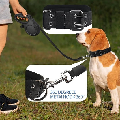 26 ft Retractable Dog Leash - Heavy Duty Retractable Pet Leash with Anti-Slip Grip for Medium to Large Dogs up to 110 lbs (Black)