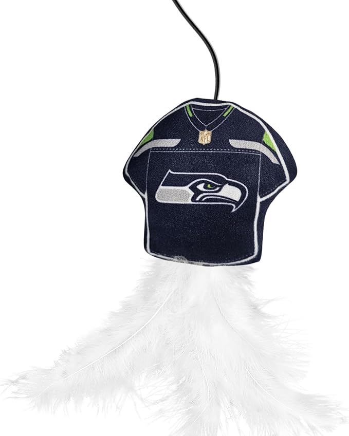 NFL Seattle Seahawks Team Jersey Wand with CAT NIP, Cat Toy Jersey Shaped Plush Teaser Toy for Cats & Kittens - Interactive Pet Toy for Play & Exercise