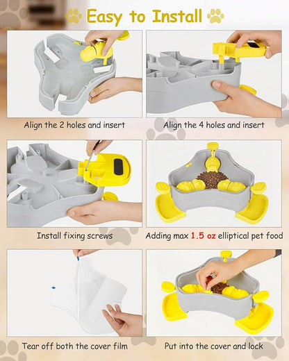 Dog Puzzle Toy, 3-in-1 Interactive Dog Puzzle Toys Press-Type Dog Treat Dispenser Toy Dog Enrichment Toy No-Slip Dog Slow Feeder Interactive Brain Training Toy for Smart Dog Cat, Yellow