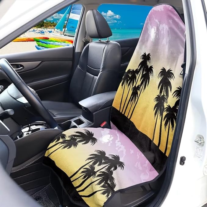 Coldinair Palm Tree Sunset Waterproof Towel Car Seat Covers,Beach Sweat Car Seat Protector Front Seats Only Universal Fit for Trucks