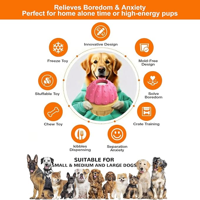 Interactive Dog Toys to Keep Them Busy, Frozen Treat Dog Enrichment Ball Toy for Aggressive Chewers, Puzzle Feeder Toy, Easy-to-Clean, Low-Mess Design for Medium & Large Dogs