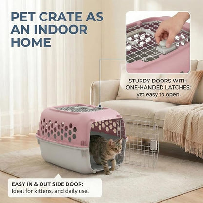 Hard-Sided Pet Carrier for Dogs and Cats | 24-Inch Top-Load Travel Kennel with Double Door Entry | Heavy-Duty Plastic Crate for Vet Visits & House Training, Pink/Gray, Up to 30 lbs Capacity