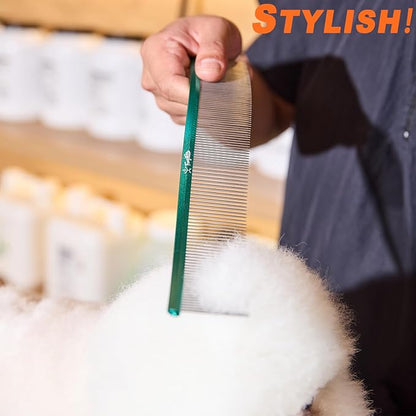 Pet Comb Stainless Steel Comb for Dogs Cats Pet Hair Comb for Grooming Curved with Rounded and Smooth Ends Stainless Steel Teeth Tools for Remove Tangles and Knots (GREEN)