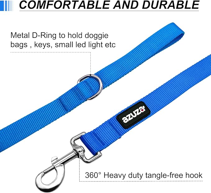 azuza 3 Pack Nylon Dog Leashes,Strong & Durable Basic Style Leash with Easy to Use Collar Hook,Available in Multiple Lengths for Medium Dogs, Royal Blue/Blue/Green