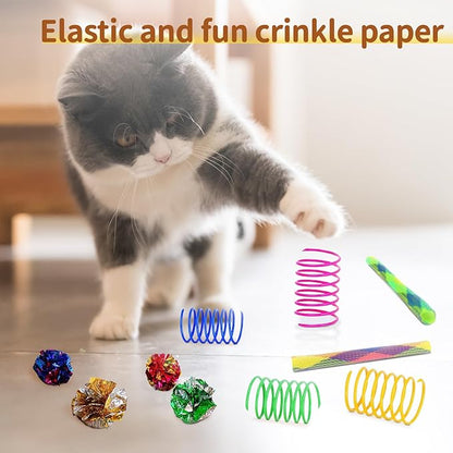 Cat Toys, 25-Pack Toy Pack for Indoor Kittens, Kitten Toys Bulk Set - Interactive Kitty Toys with Cube, Crinkle Balls, Feather Wand - Cat Tous