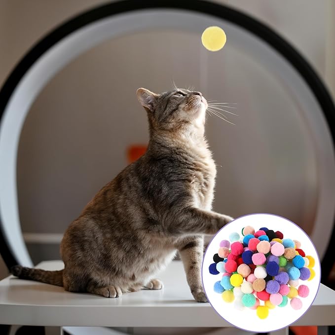 100 Pcs Cat Toy Balls 1-inch Colorful Cat Pom Pom Balls Soft Interactive Kitten Ball Cats Exercise Toys Fuzzy Kitten Interactive Playing Quiet Toy for Cats Pet(2.5 cm)