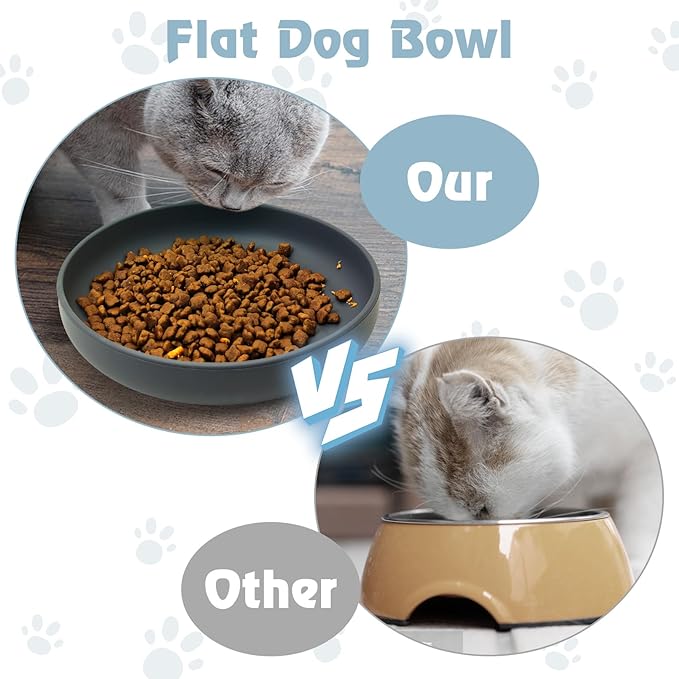 BNOSDM Silicone Dog Bowl Non-Slip Cat Food Plate 2 Pcs Flat Dog Bowls with Suction Cup Shallow Puppy Food and Water Dish for Small and Medium Pets (Steel Gray)