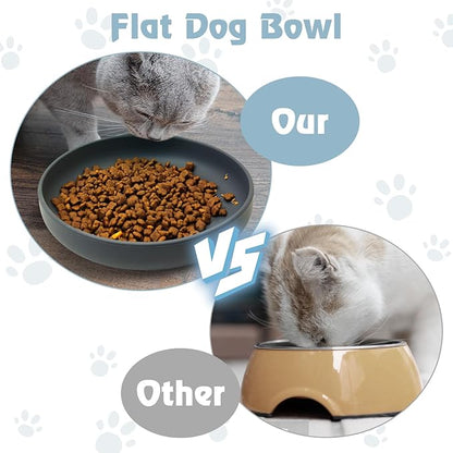 BNOSDM Silicone Dog Bowl Non-Slip Cat Food Plate 2 Pcs Flat Dog Bowls with Suction Cup Shallow Puppy Food and Water Dish for Small and Medium Pets (Steel Gray)