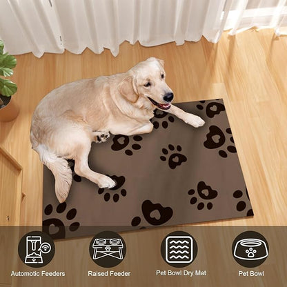 BLESWIN Pet Feeding Mats 17"x28", Water Absorbing Mat for Dog Bowl, Dog Dish Mats for Floors Waterproof, Non Slip Mat for Dogs, Pet Placemats for Food and Water, Cat Mat for Food and Water, Brown