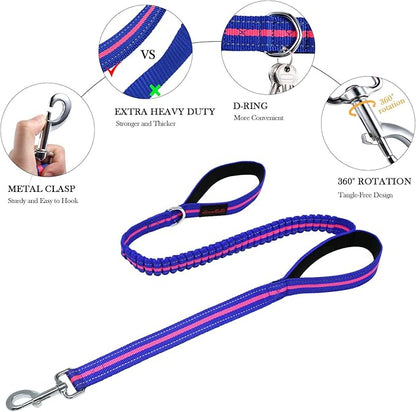 Dog Collars and Leads Heavy Duty Dog Leash with Traffic Handle Reflective with Double Padded Handles Durable for Small Medium Large Dogs Training Walking 4ft (Red)