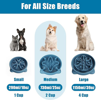 Slow Feeder Dog Bowls Medium Breed, Dog Food Bowl Medium Anti-Choking Bloat Stop Puzzle Healthy Eating Bowl (Blue, 2 Cup)