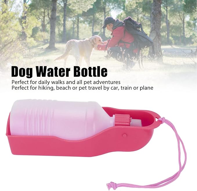 DAUZ PET Water Bottle, Dog Water Feeding Bottle PET Easy to Use Automatic Portable for Cats Walking (Roseate)