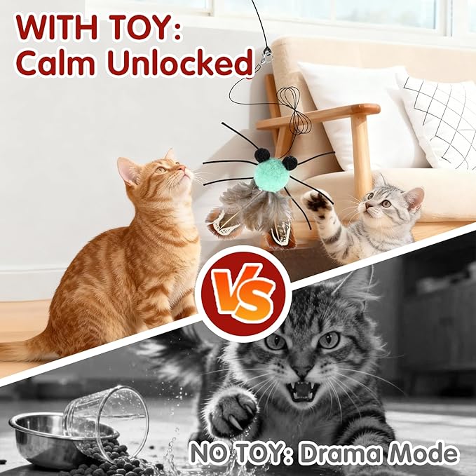 Walfront Cat Toys for Indoor Cats — Green & Red Cicada Feather Replacement Heads Wand, Joyful Chase Play for Kittens & Adult Cats, Mood-Boosting Interaction & Home-Alone Stress Relief