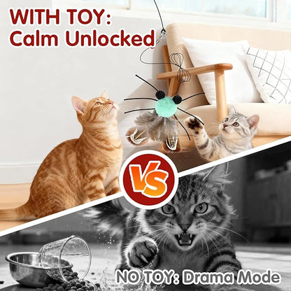 Walfront Cat Toys for Indoor Cats — Green & Red Cicada Feather Replacement Heads Wand, Joyful Chase Play for Kittens & Adult Cats, Mood-Boosting Interaction & Home-Alone Stress Relief