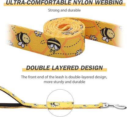 Hikiko 6 Ft Dog Leash, Padded Double Handle Leashes for Medium Large Dogs, Soft Traffic Handles Lead for Walking (Yellow Bee)